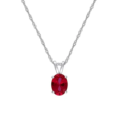 10K White Gold & Created Ruby Oval Solitaire Necklace