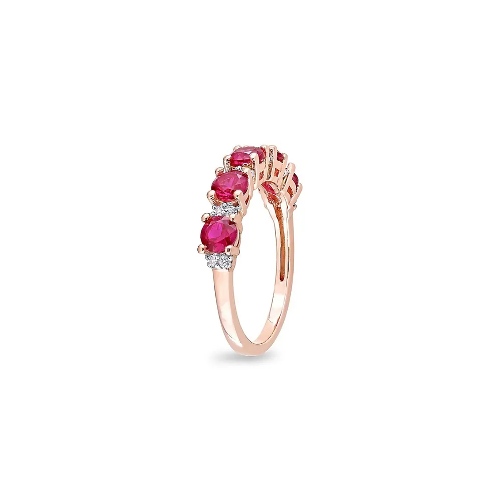 1.5 CT. T.W Created Ruby & 0.12 White Sapphire Semi Eternity Ring Rose Gold Plated Silver