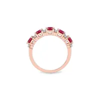 1.5 CT. T.W Created Ruby & 0.12 White Sapphire Semi Eternity Ring Rose Gold Plated Silver