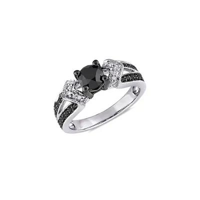 Sterling Silver, Black Rhodium & 1 CT. T.W. And White Diamond Split Shank Engagement Ring