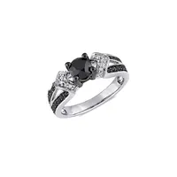 Bague de fiançailles en argent sterling à tige fendue avec diamant noir et blanc rhodium 1 ct PT