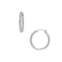 Sterling Silver & 3.5 CT. T.G.W & Created White Sapphire Hoop Earrings