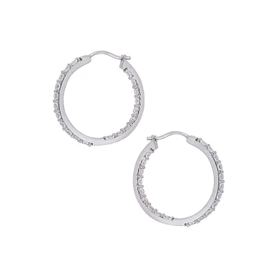 Sterling Silver & 3.5 CT. T.G.W & Created White Sapphire Hoop Earrings