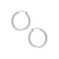 Sterling Silver & 3.5 CT. T.G.W & Created White Sapphire Hoop Earrings