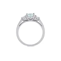 Sterling Silver, Aquamarine & 1.62 CT. T.W. Created Sapphire Oval 3-Stone Ring