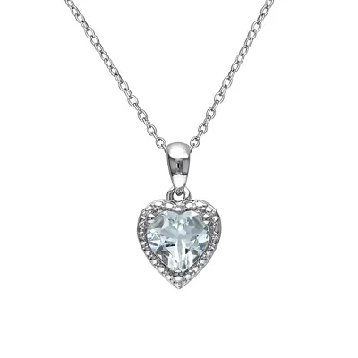 Sterling Silver & 1.5 CT. T.W. Aquamarine Halo Heart Pendant Chain Necklace