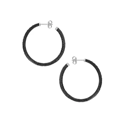 Sterling Silver & 0.25 CT. T.W. Black Diamond Hoop Earrings