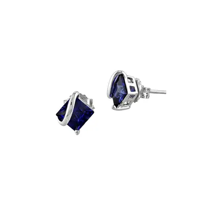 Sterling Silver & 2.68 CT. T.W. Created Blue Sapphire Stud Earrings
