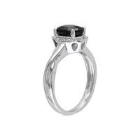 Sterling Silver, 1.6 CT. T.W. Oval Black Sapphire & 0.01 Diamond Crossover Ring