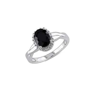 Sterling Silver, 1.6 CT. T.W. Oval Black Sapphire & 0.01 Diamond Crossover Ring