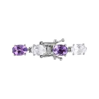 Sterling Silver, Amethyst & Created White Sapphire Oval Link Bracelet