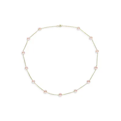 14K Yellow Gold & Pink Cultured Freshwater Pearl Tin Cup Necklace