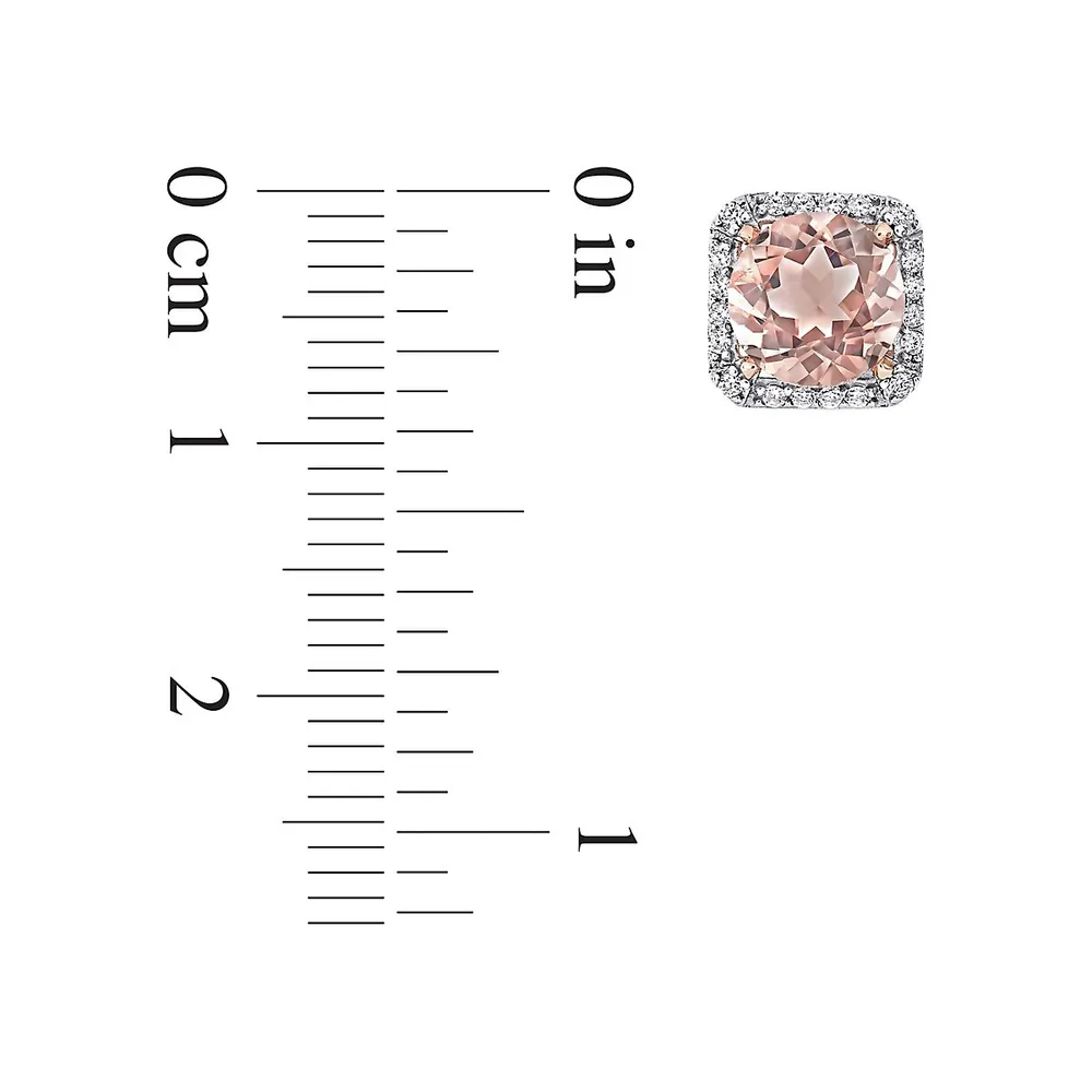 Rose Plated Sterling Silver, Simulated Morganite & Cubic Zirconia Halo Stud Earrings