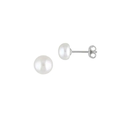 7-8mm White Freshwater Cultured Pearl Stud Earrings