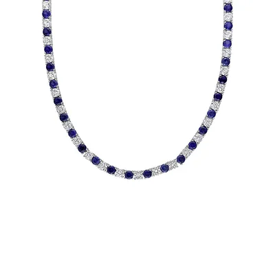 Sterling Silver, 33 CT. T.G.W Created Blue & Created White Sapphire Tennis Necklace - 18-Inch