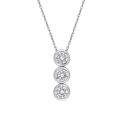 Sterling Silver & 2.33 CT. T.W. Cubic Zirconia Graduated 3-Stone Drop Necklace