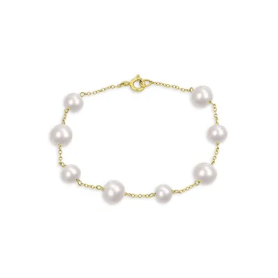 Yellow-Plated Sterling Silver & Cultured Freshwater Pearl Station Bracelet