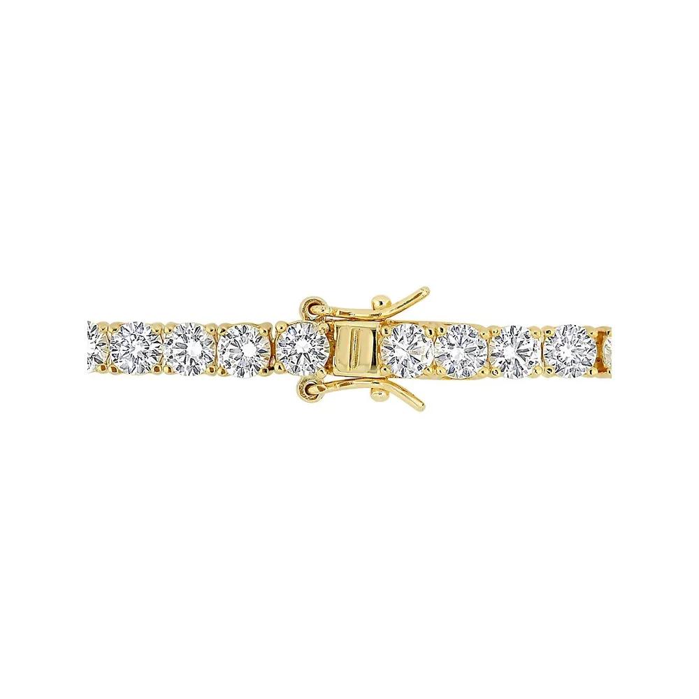 Bracelet rivière en argent sterling plaqué jaune avec saphirs blancs synthétiques de 14,25 ct PT