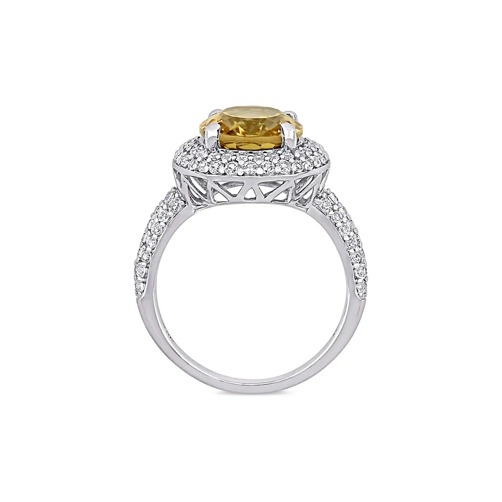 Sterling Silver, Oval-Cut Citrine & 5.4 CT. T.W. Created White Sapphire Double Halo Ring