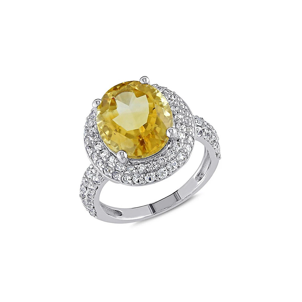 Sterling Silver, Oval-Cut Citrine & 5.4 CT. T.W. Created White Sapphire Double Halo Ring