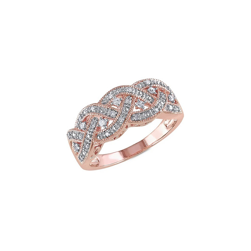 Rose-Plated Sterling Silver & 0.12 CT. T.W. Diamond Braided Ring