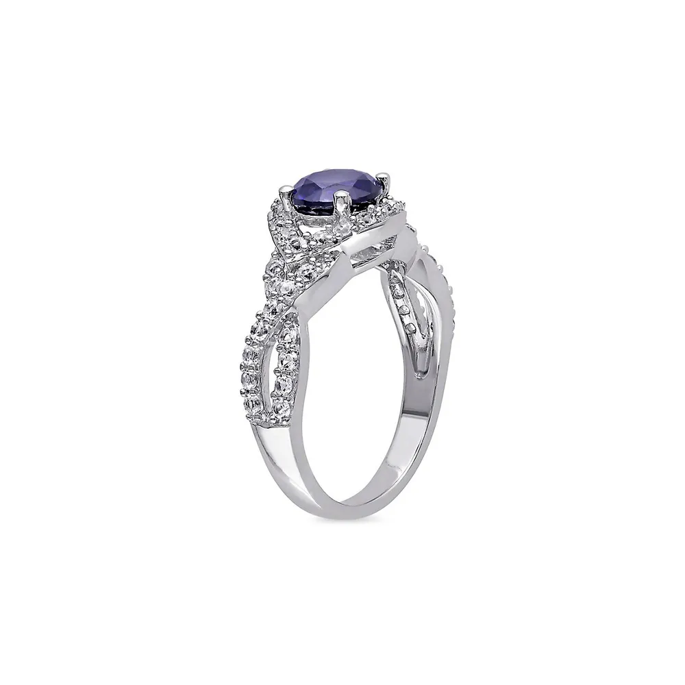 Sterling Silver, Created Blue & 2.1 CT. T.W. White Sapphire Crossover Twist Ring