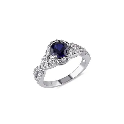 Sterling Silver, Created Blue & 2.1 CT. T.W. White Sapphire Crossover Twist Ring