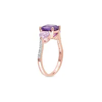 Rose-Plated Sterling Silver, 2.5 CT. T.W. Amethyst & 0.03 Diamond 3-Stone Heart Ring