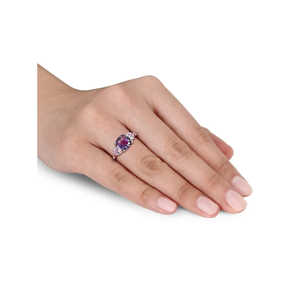 Rose-Plated Sterling Silver, 2.5 CT. T.W. Amethyst & 0.03 Diamond 3-Stone Heart Ring