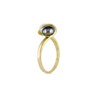 10K Yellow Gold, White & Black 5.5-6mm Cultured Freshwater Pearl Ring