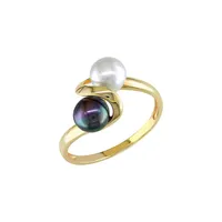 10K Yellow Gold, White & Black 5.5-6mm Cultured Freshwater Pearl Ring