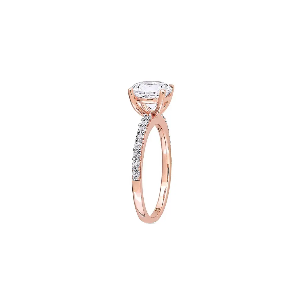 Bague à solitaire en or rose 10 ct avec saphir blanc synthétique de 2,75 PT