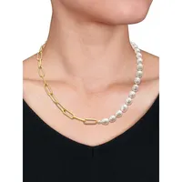 18K Goldplated Sterling Silver & 7MM Cultured Freshwater Pearl Oval Link Chain Necklace
