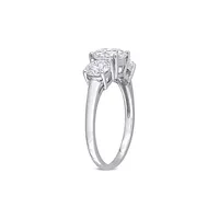 Sterling Silver & 2.25 CT. D.E.W Created Moissanite Three-Stone Engagement Ring
