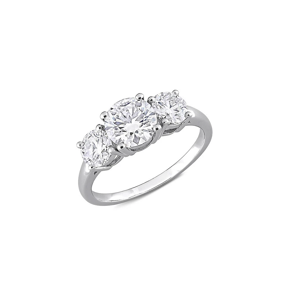 Sterling Silver & 2.25 CT. D.E.W Created Moissanite Three-Stone Engagement Ring