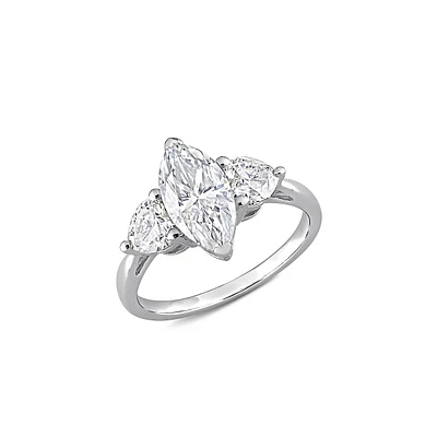 Sterling Silver & 2.5 CT. D.E.W Created Moissanite Three-Stone Engagement Ring