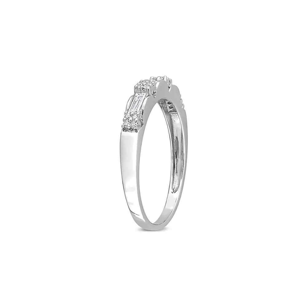 Sterling Silver & 0.4 CT. T.G.W Created Moissanite Baguette-Cut Band Ring