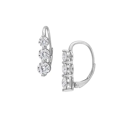 Sterling Silver & 2.5 CT. T.W. Dew Created Moissanite Three-Stone Earrings