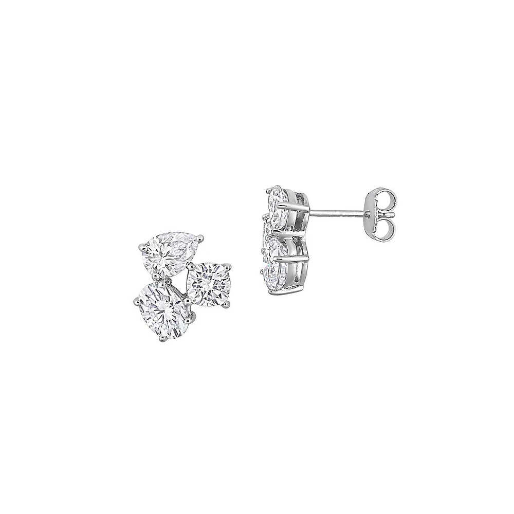 Sterling Silver & 4.8 CT. T.W. Dew Created Moissanite Three-Stone Stud Earrings