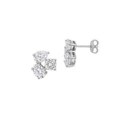 Sterling Silver & 4.8 CT. T.W. Dew Created Moissanite Three-Stone Stud Earrings