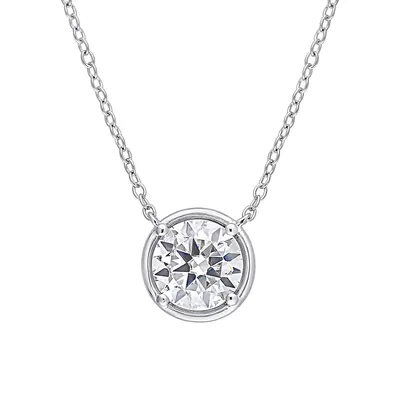 Sterling Silver & 1.8 CT. T.G.W Created Moissanite Halo Circle Necklace 18"