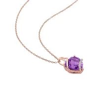 Rose Plated Sterling Silver, Amethyst & 0.05 CT T.W. Diamond Accent Heart Necklace