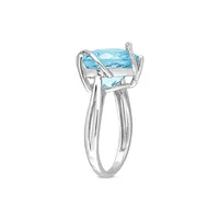 Sterling Silver, Blue Topaz & 0.05 CT. T.W. Diamond Accent Heart Ring