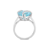 Bague avec coeur en argent sterling ornée d'une topaze bleue de 0,05 ct PT accents diamants.