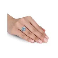 Sterling Silver, Blue Topaz & 0.05 CT. T.W. Diamond Accent Heart Ring