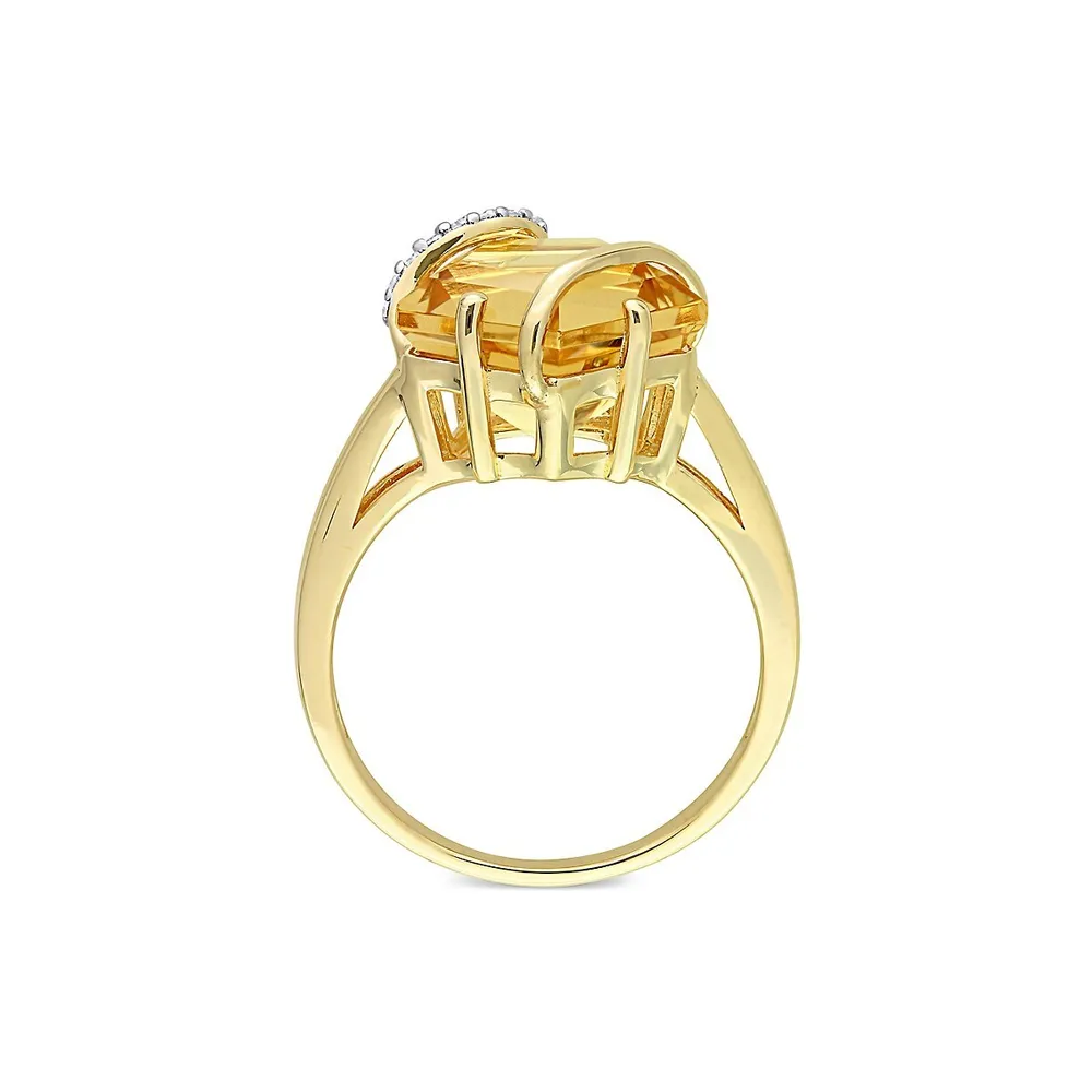 Yellow-Plated Sterling Silver, Citrine & 0.06 CT. T.W. Diamond Accent Ring