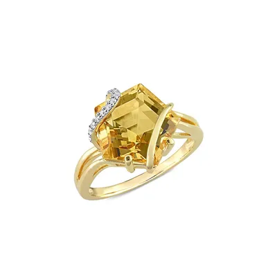 Yellow-Plated Sterling Silver, Citrine & 0.06 CT. T.W. Diamond Accent Ring