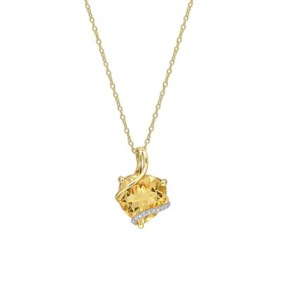 Collier à pendentif en forme de cœur en argent sterling plaqué jaune avec citrine et diamants 0,05 ct PT