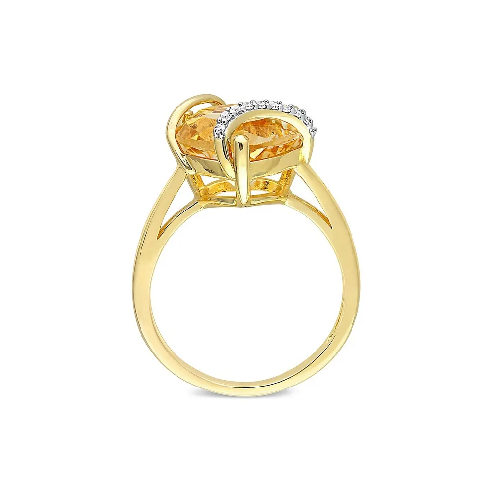 Bague en argent sterling plaqué jaune avec citrine de 6,5 ct PTC et diamants