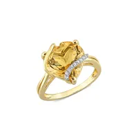 Bague en argent sterling plaqué jaune avec citrine de 6,5 ct PTC et diamants